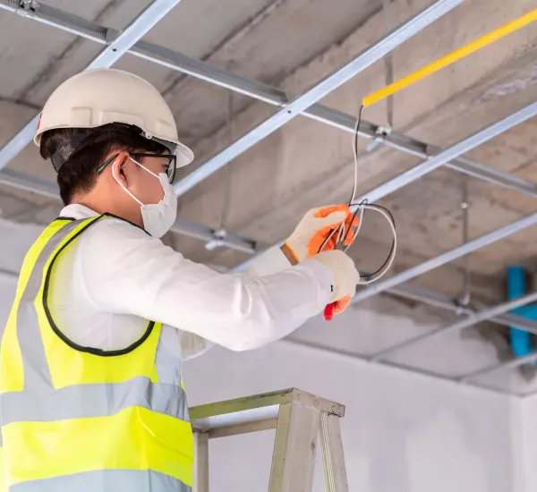 electrician working on ceiling wiring