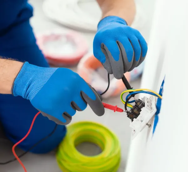 electrician testing wall outlet